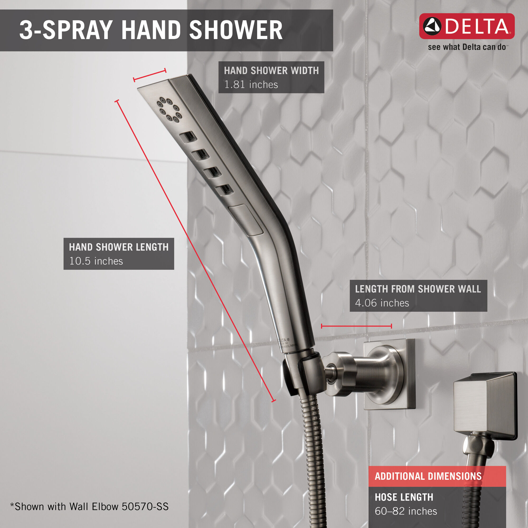 H2Okinetic® Ручной душ с 3 настройками для настенного монтажа Delta Faucet 55799-SS - Вид №2