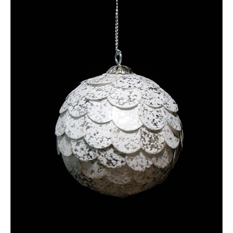 Шар новогодний серебряный с мраморными чешуйками Paper ball, 10 см ENJOYME  253102 Серебро  - Вид №2
