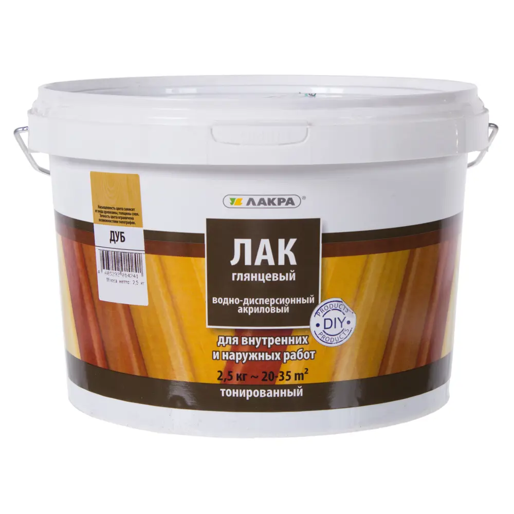 Лак тонированный водный цвета дуб 2.5 кг ЛАКРА STLM-2100417