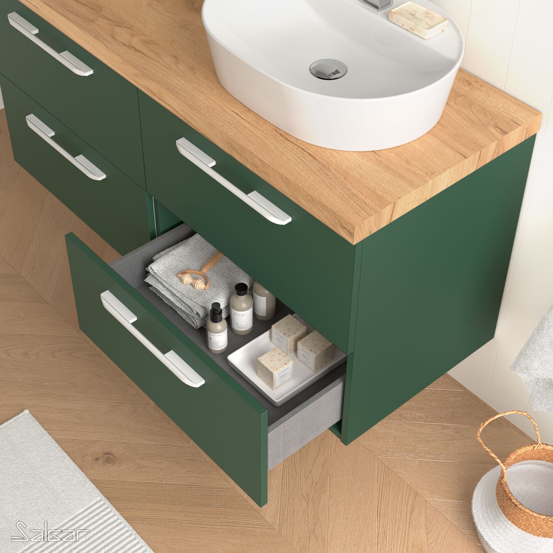 81709 SALGAR Мебель для умывальника FUSSION CHROME 800 2 ящика ROYAL GREEN 797 x 540 x 450 мм Королевский зеленый - Вид №1