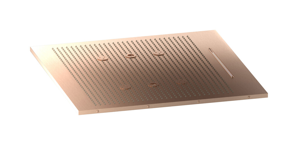 Полувстроенный верхний душ с режимами - дождь, водопад, распыление и хромотерапия WE ARE IB av630sr Brushed Rose Gold Aqua