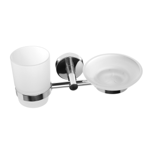 62170 Нержавеющий двойной держатель со стаканом и мыльницей, глянцевая поверхность SANELA