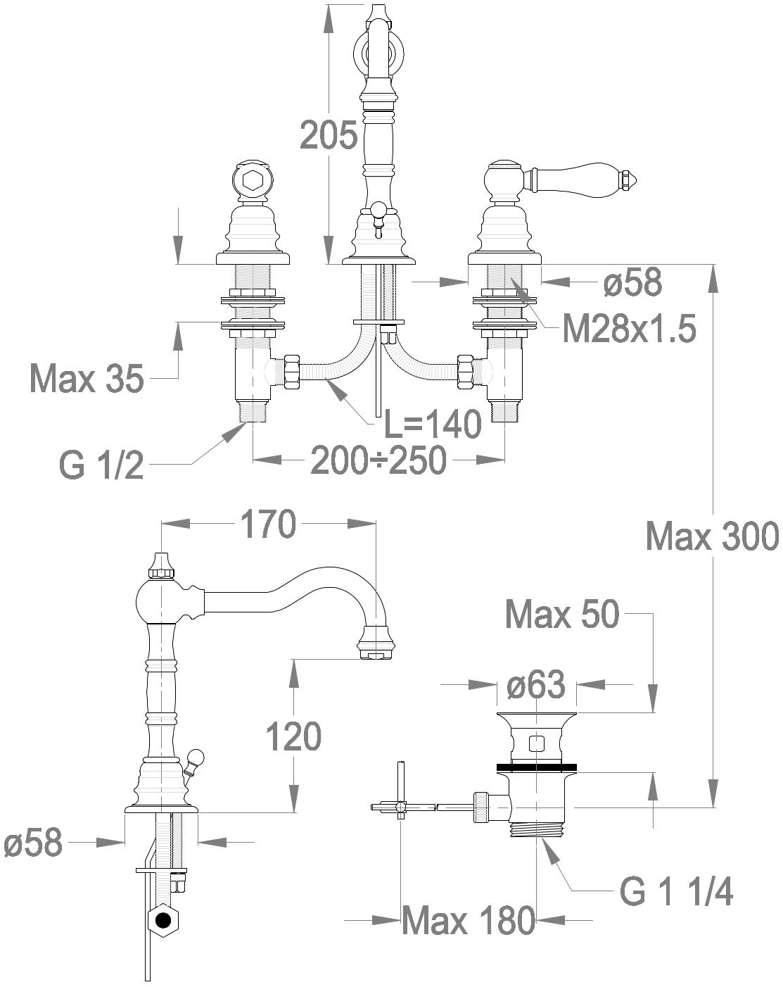 Fir Italia Смеситель для раковины на 3 отверстия Melrose 21 2112215 - Вид №5