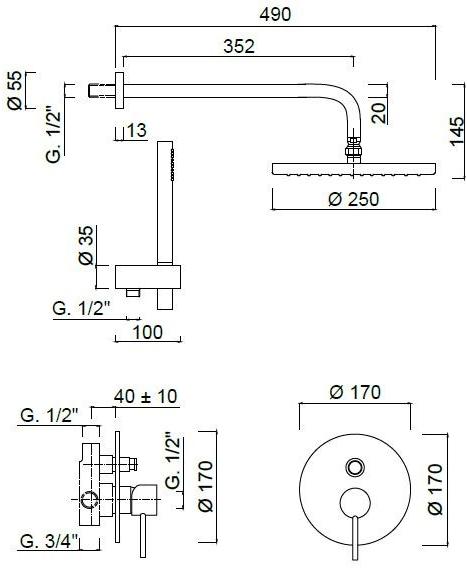Rubinetteria Giulini Смеситель для душа с переключателем и лейкой Futuro F6513kb-25 - Вид №1