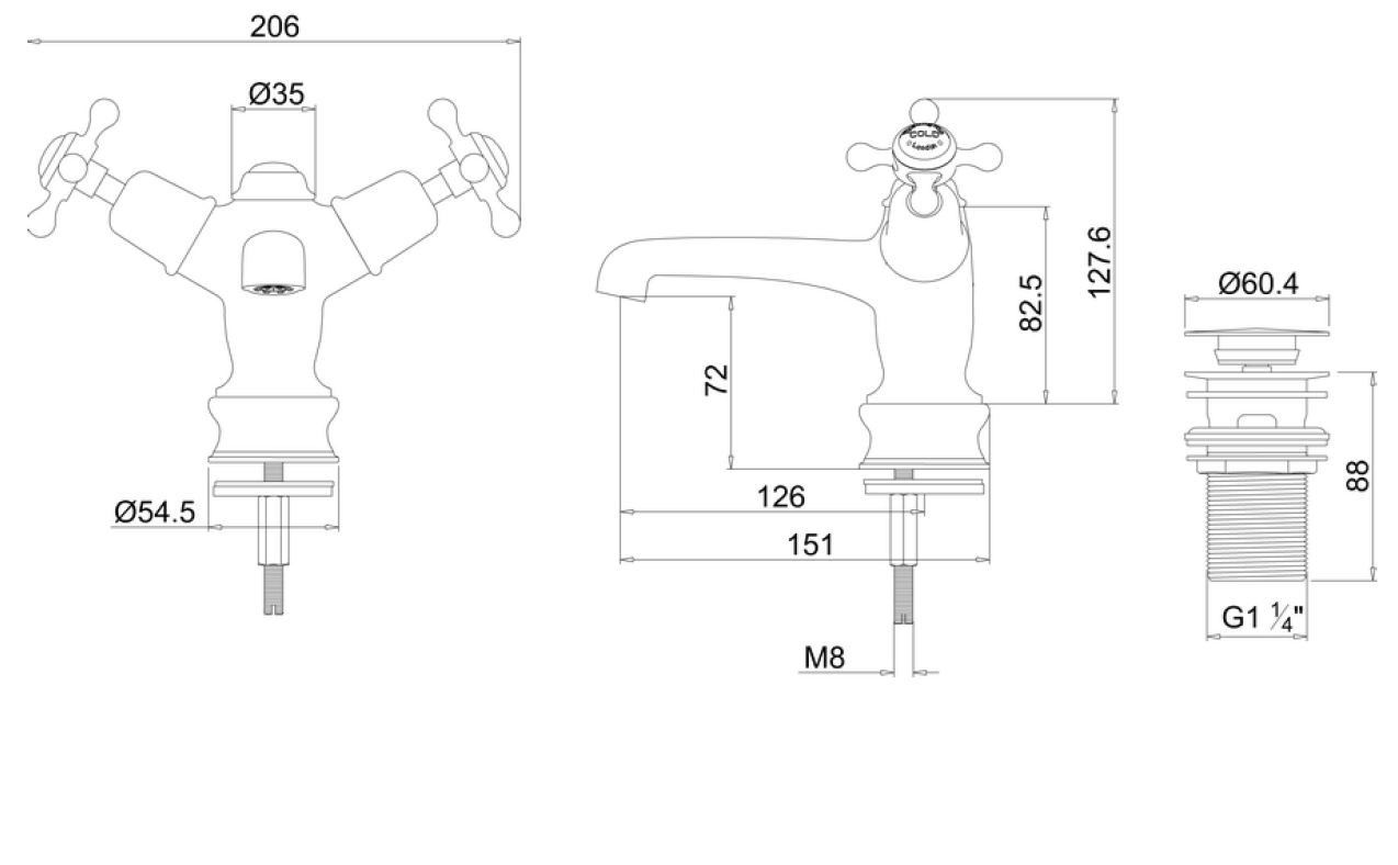 Смеситель для раковины с одним отверстием и автоматическим сливом Burlington CLAREMONT REGENT ARCH-00039229 - Вид №5