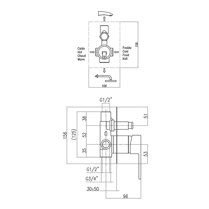 PE860101015 Смеситель для ванны и душа , хром Webert Pegaso - Вид №1