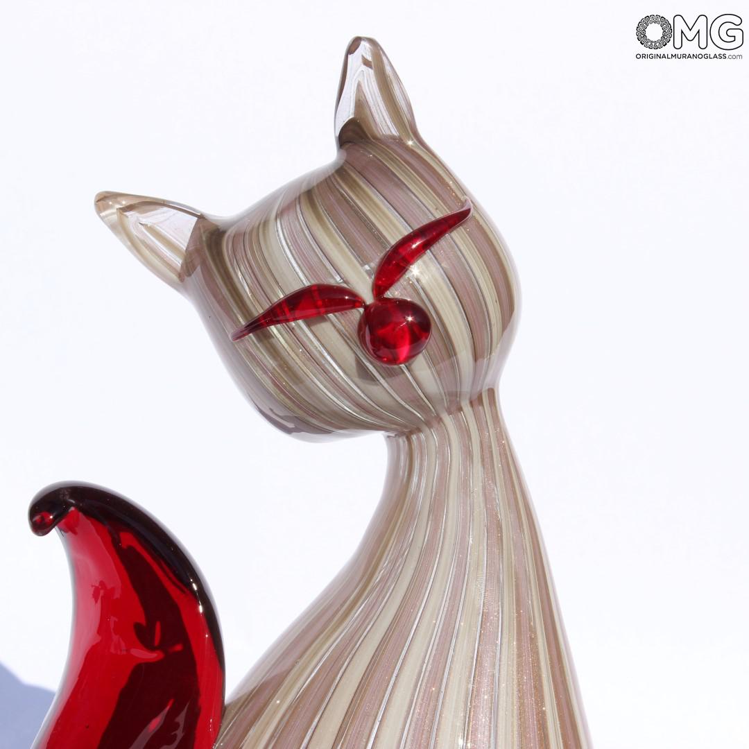 2371 ORIGINALMURANOGLASS Фигурка красного кота из муранского стекла с миллефиори 8 см  - Вид №1