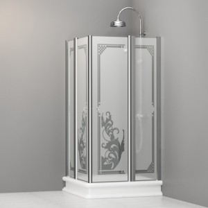 9148P0 Душевая кабинаDX/SX с двумя распашными дверьми и неподвижными элементами для душевого поддона квадрат 100x100, цвет Хромированный Kerasan RETRO Италия