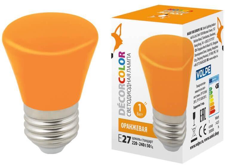 LED-D45-1W/ORANGE/E27/FR/С BELL Лампа светодиодная E27 1W оранжевая UL-00005642 Volpe Bell LED-D45