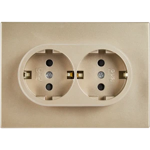 Розетка двойная встраиваемая Gusi Electric с заземлением со шторкой цвет шампань