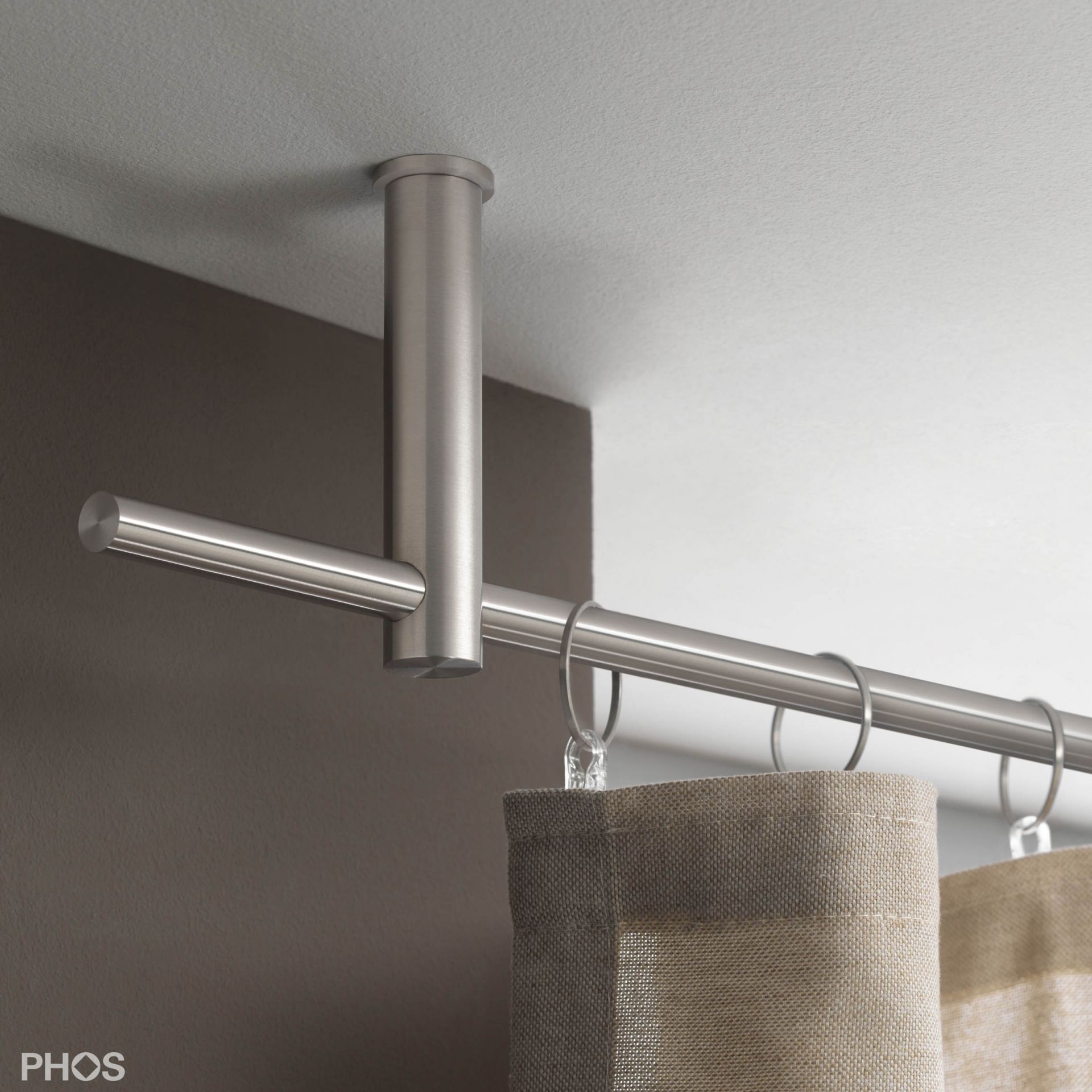 VS20-100-2600-D Комплект карнизов: 260 см с 2 держателями и 1 держателем карниза в качестве центральной опоры (среднее расстояние до потолка) PHOS 