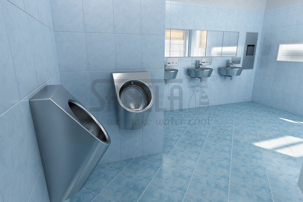 91074 Нержавеющий автоматический подвесной писсуар с термодатчиком, 6 В SANELA  - Вид №1