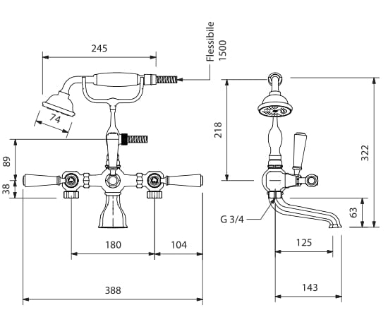 Смеситель для ванны с 2 отверстиями от пола с отдельными розетками Park Avenue Astaire ARCH-00136964 - Вид №2