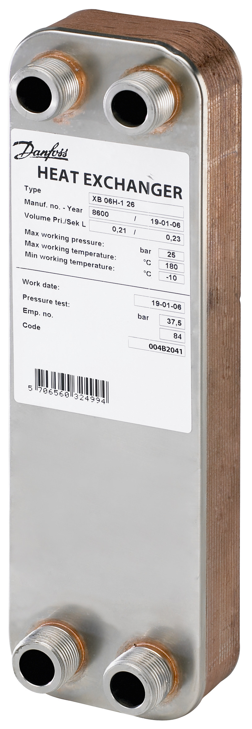 Danfoss Паяный пластинчатый теплообменник серии XB06 XB 06H-1 8 паяный пласт. теплообменник 004B2036  - Вид №17