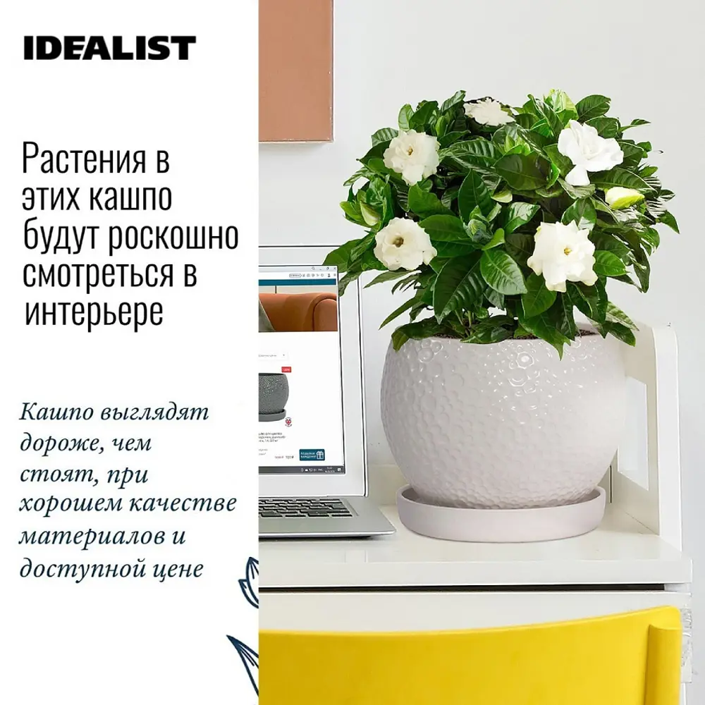 Кашпо для цветов Мун MOONB19.5-WH ø25.5x19.5 см 7.5 л керамика цвет белый Santreyd STLM-2115332 - Вид №2