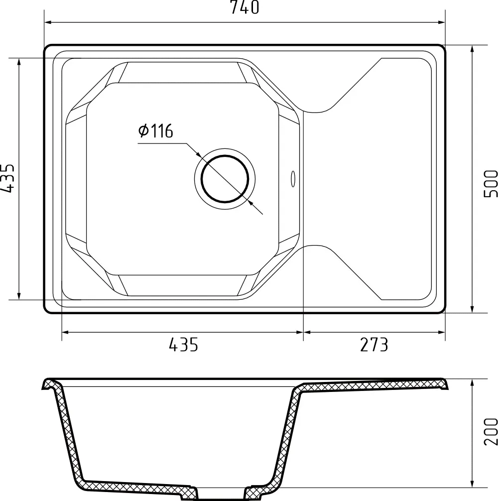 Кухонная мойка U-740L GRANFEST UNIQUE - Вид №1