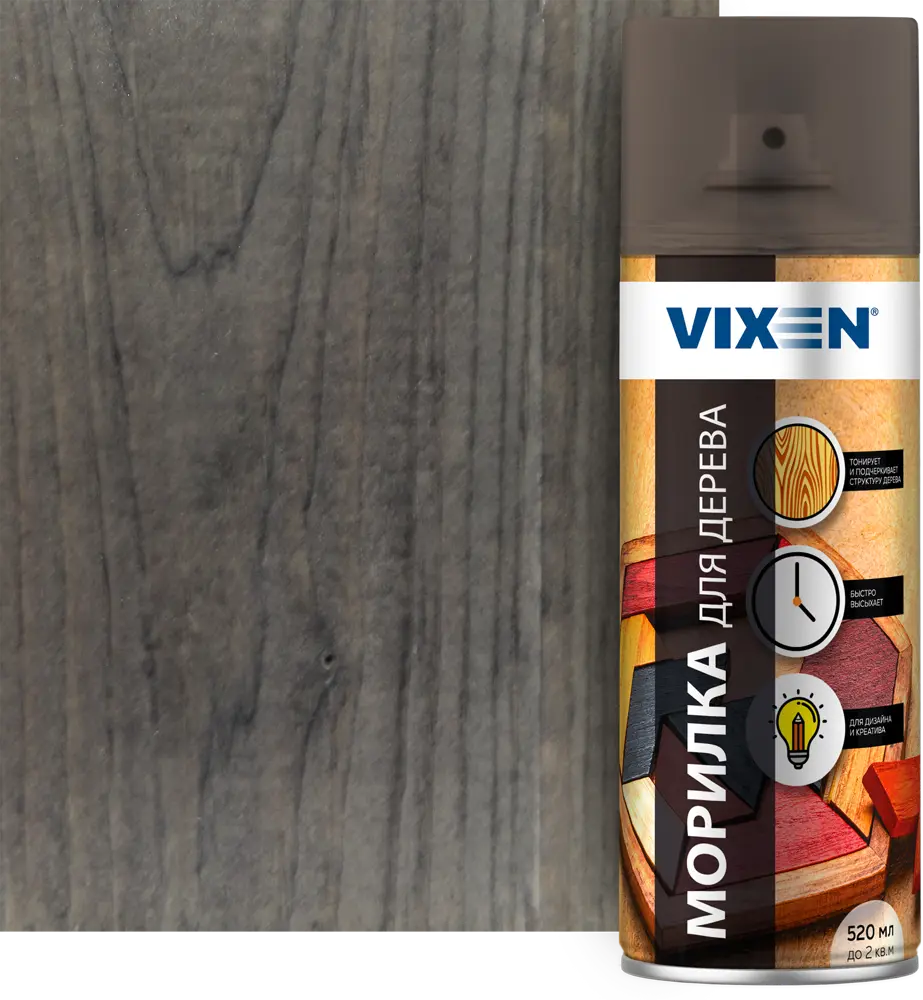 Морилка VIXEN для дерева в аэрозоле 520 мл - глубокий черный тон 82432396