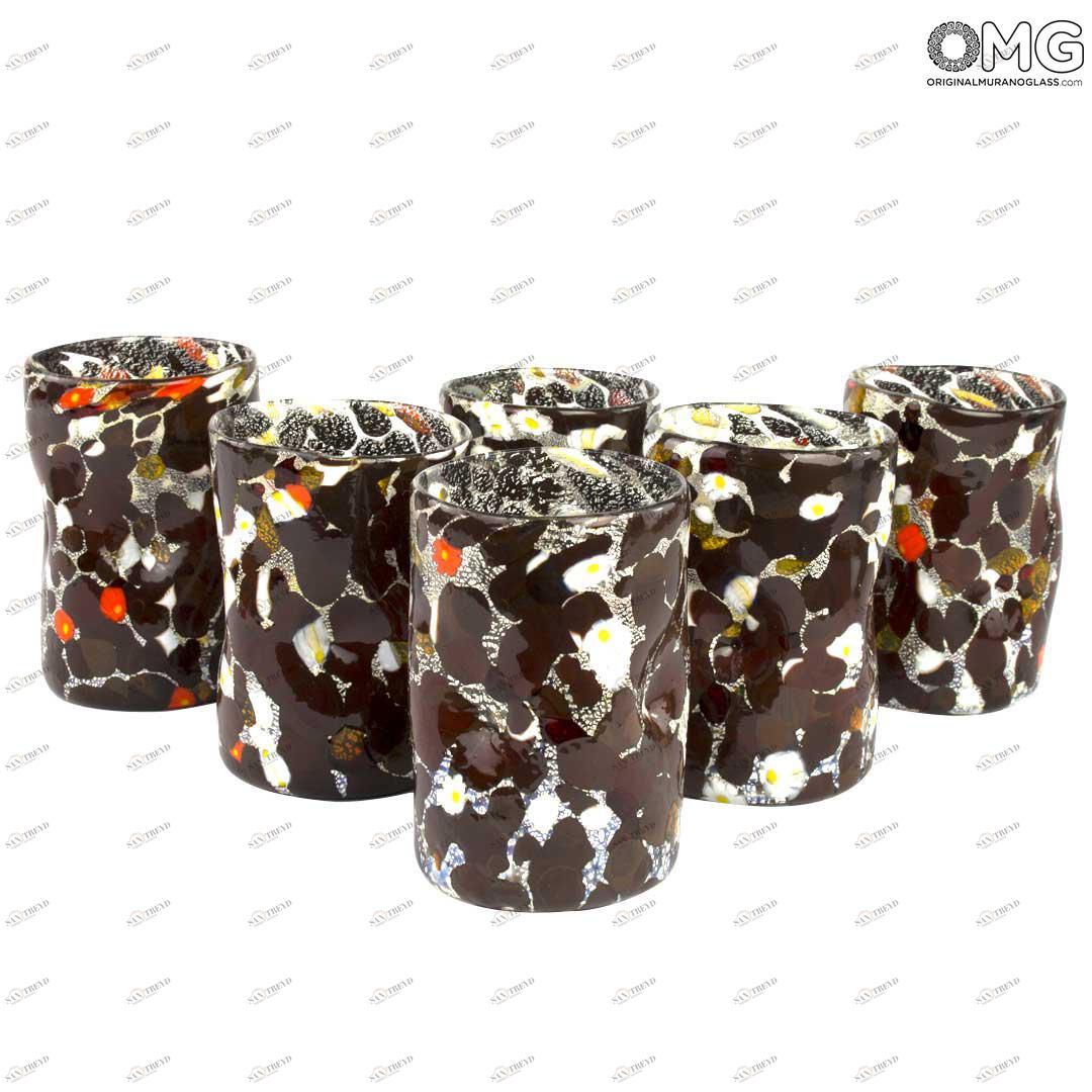 4169 ORIGINALMURANOGLASS Набор из 6 бордовых стаканов Гото - муранское стекло OMG 8 см 