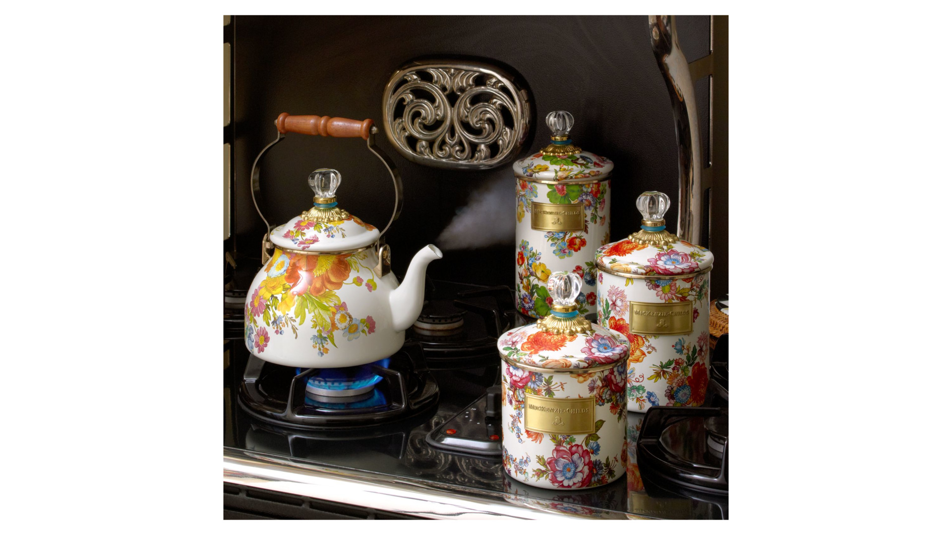 10654487 Mackenzie-Childs Чайник 2л (белый) Flower Market Сталь  - Вид №2