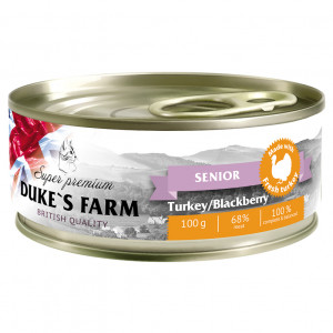 ПР0031350 Корм для кошек DUKE"S FARM для пожилых кошек, индейка, ежевика конс. 100г DUKE'S FARM