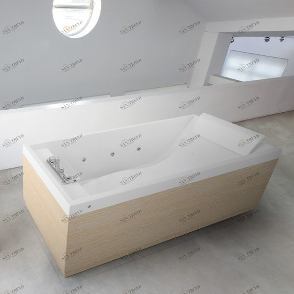 Ванна Dynamic Plus Novellini SENSE 3 с набортным смесителем и панелями из белого ореха SENN19080T7U4Q