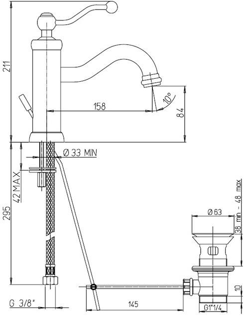 Paini Duomo 88OP211 смеситель для раковины с донным клапаном - Вид №3