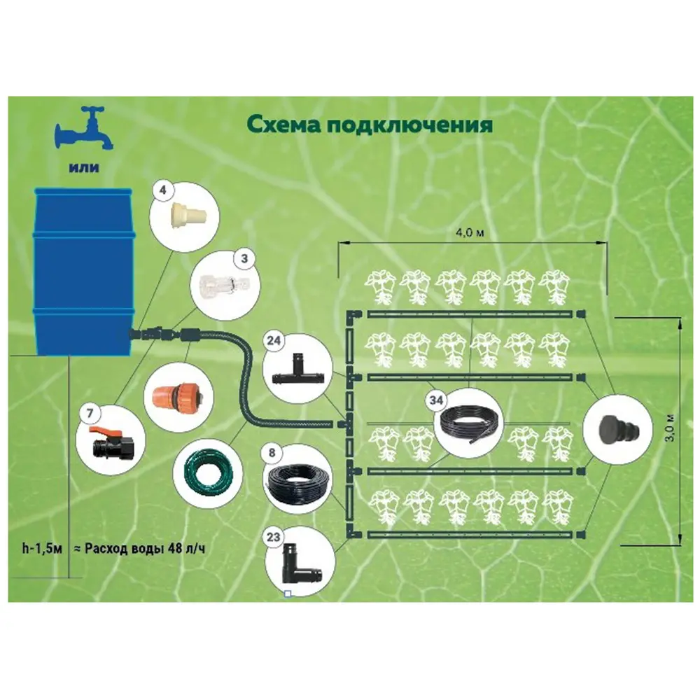 Комплект для капельного полива Урожай-Трубка Основной для теплицы 3x4 м STLM-2031763 - Вид №1