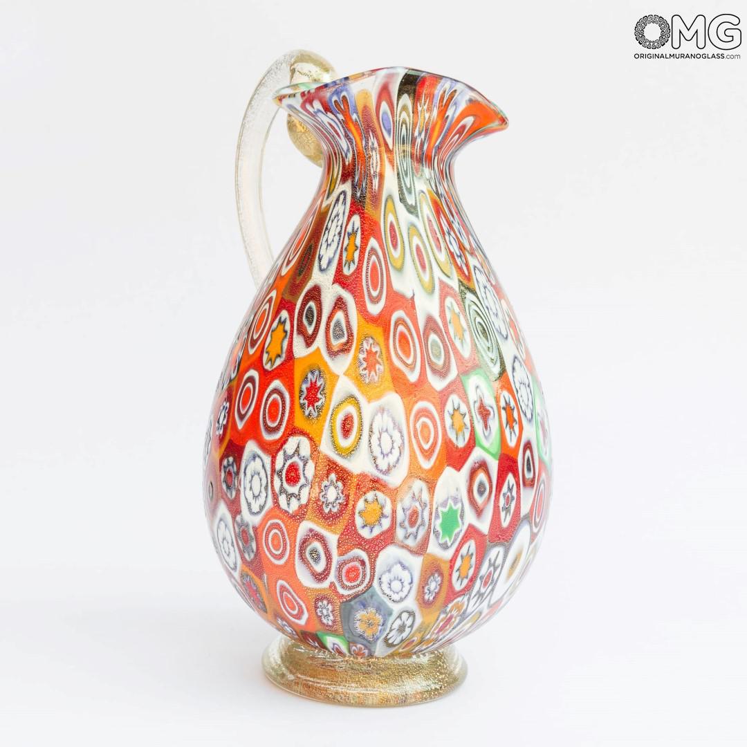 2276 ORIGINALMURANOGLASS Кувшин Весна миллефиори из муранского стекла 16 см  - Вид №1