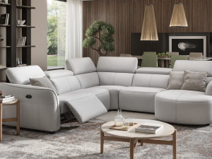 Кожаный угловой диван с полуостровом