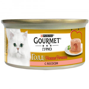ПР0044405 Корм для кошек Голд Нежная начинка с лососем, банка 85 г Gourmet
