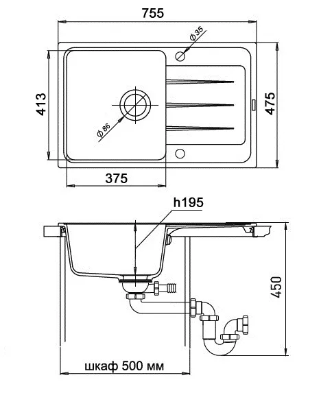 Кухонная мойка Кварц Ewigstein S504 GranFest E-50F-S504 - Вид №1