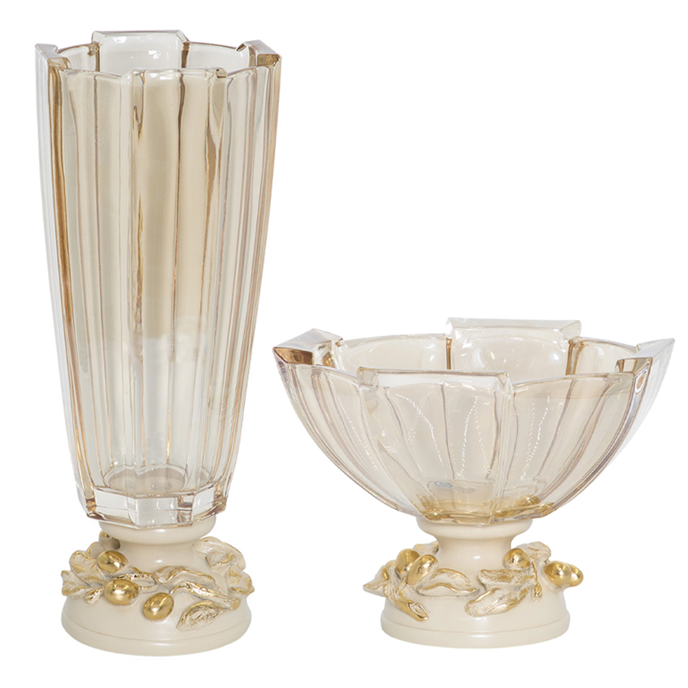 52102 BOGACHO Фруктовница и ваза Oliva Branch Gold Айвори  52104 