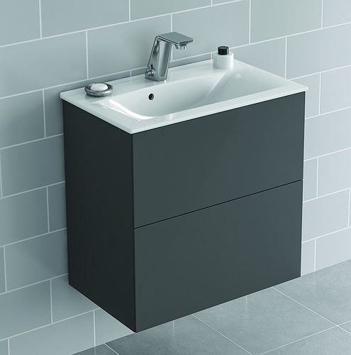 9741072111 IDO Elegant напольная тумба под умывальник с двумя ящиками, компактная, Ш = 600 мм, Ш1 = 615 мм, матовый черный - Вид №3