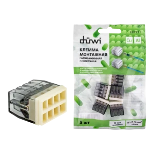 84509784 Клеммы монтажные самозажимные с пастой Duwi СМК 772-208 8-проводные 2,5мм² прозрачные 5шт 26733 1 STLM-1117236