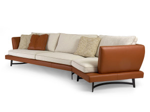 Секционный диван из ткани и кожи