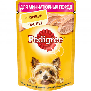 ПР0053696 Корм для собак для миниатюрных пород, паштет курица пауч 80г PEDIGREE