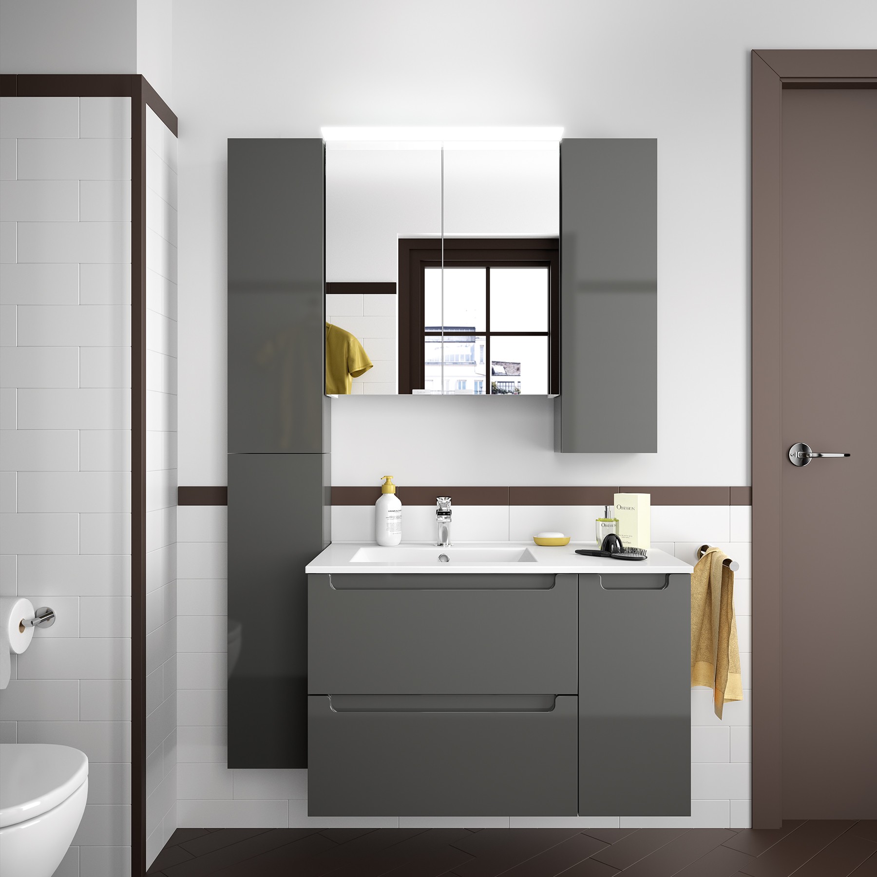 22907 SALGAR Модуль АЛЬЯНС 250 двусторонний 1 дверный GLOSS GREY 250 x 800 x 162 мм Глянцевый серый  - Вид №1