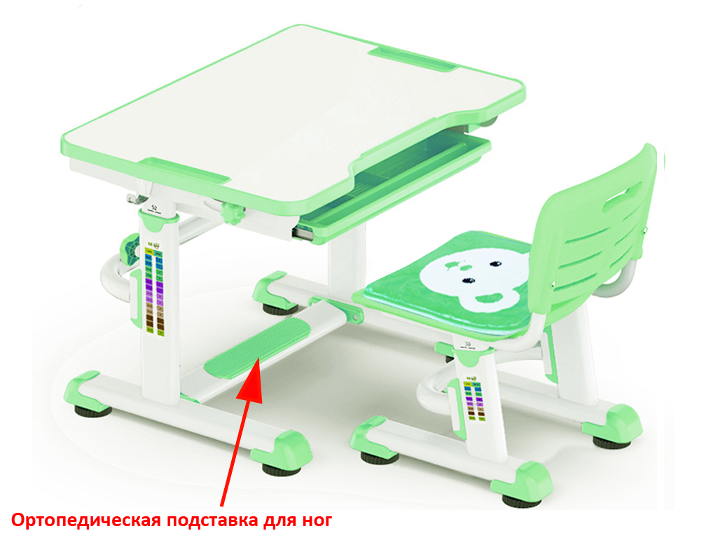 Растущая парта и стул BD-08 Teddy green белая, зеленая MEALUX EVO  336173 Белый;зеленый Santreyd  - Вид №1