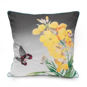 Декоративная подушка серая с жёлтым цветком Botanical style BREEZY РИСУНОК, ЦВЕТЫ, РАСТЕНИЯ 099569 Мультиколор