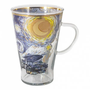Кружка стеклянная 0,4 л желто-голубая "Звездная ночь. В. Ван Гог" CARMANI В. ВАН ГОГ 00-3946524 Голубой;желтый;прозрачный