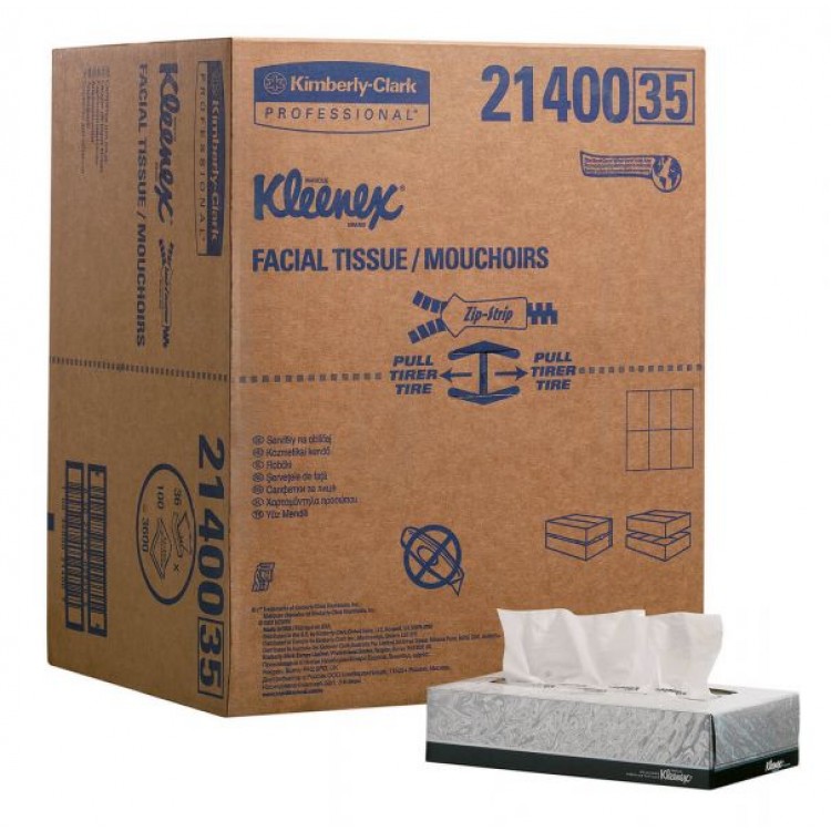 21400 Kimberly Clark Салфетки косметические для лица Kimberly Clark Professional Kleenex 21400 К1 21х21 2-слойные 36 пачек по 100 листов белый 