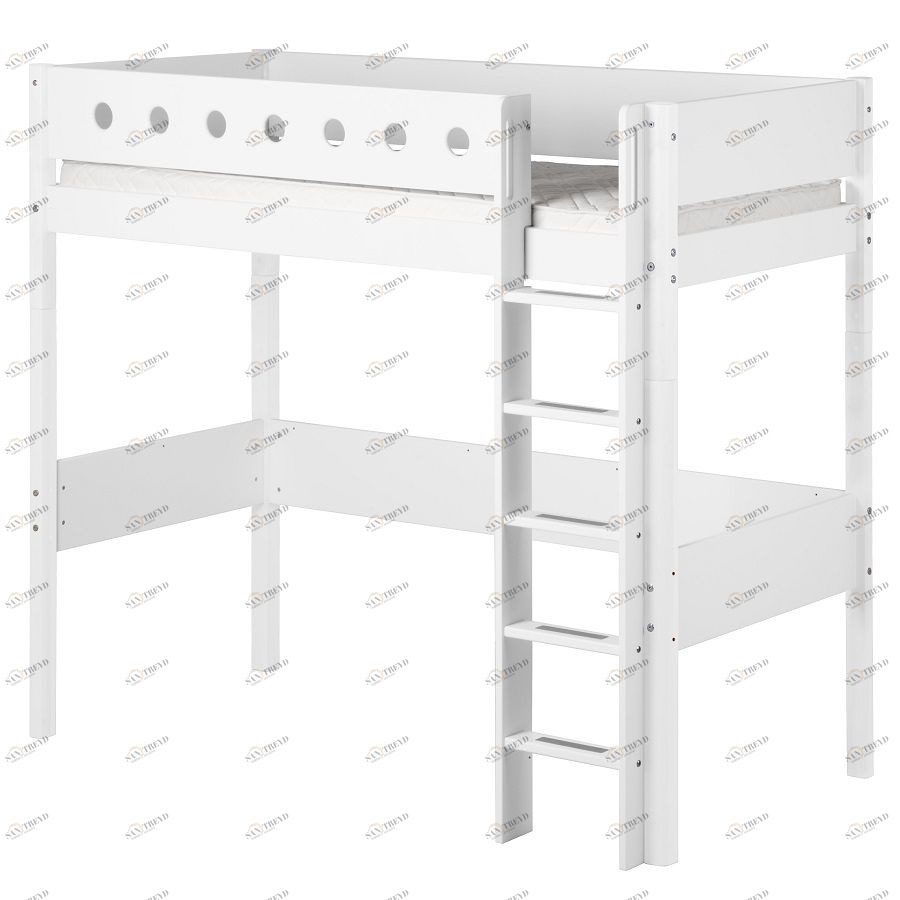 Кровать Flexa White высокая с прямой лестницей, 200 см, белая 801750240