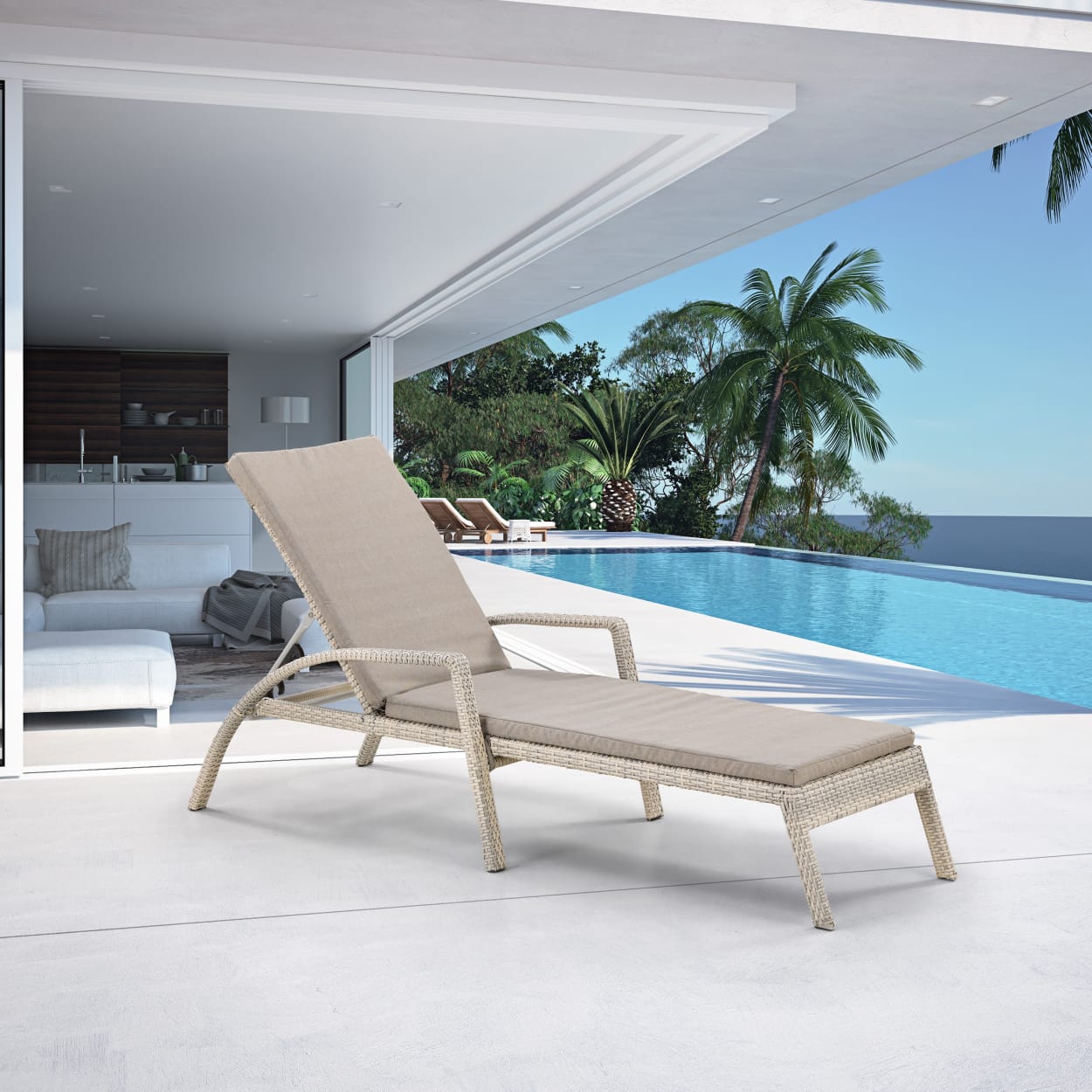A30C2-W85 Latte Шезлонг-лежак плетеный с матрасом Afina 