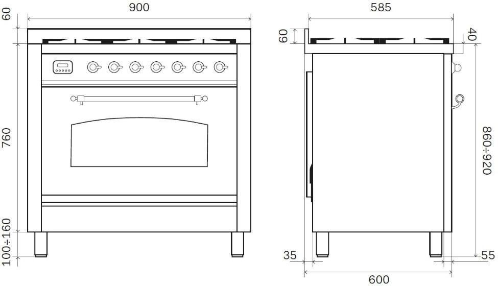 Ilve Отдельностоящая стальная кухня Nostalgie P09n Santreyd - Вид №3