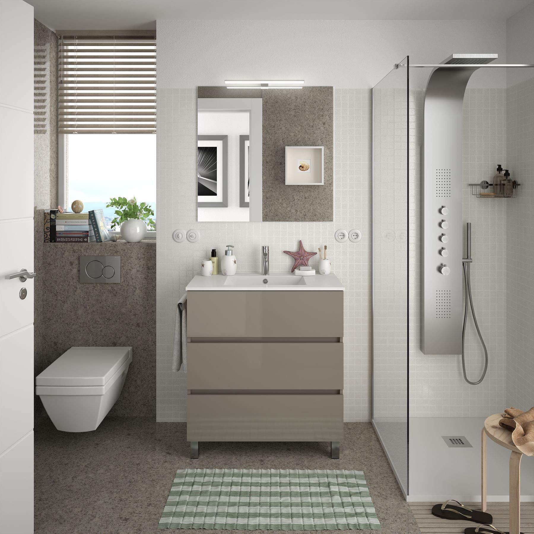 23269 SALGAR Мебель для умывальника FUSSION LINE 800 3 ящика GLOSS TAUPE 797 x 868 x 450 мм Глянцево-серо-коричневый