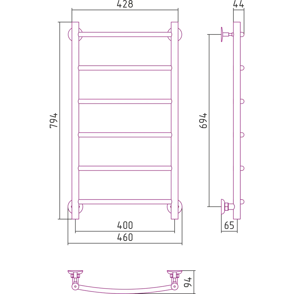 СУНЕРЖА ВПС-52П - черный полотенцесушитель водяной с полимерным покрытием 83111111 STLM-0039086 - Вид №4