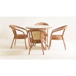 91628541 Садовая мебель для обеда Aiko Deco искусственный ротанг бежевый 5 предметов STLM-0950086