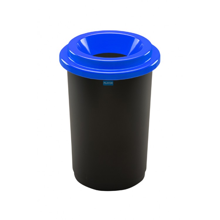 650-03 PLAFOR Контейнер для раздельного сбора мусора черная емкость и синяя воронкообразная крышка 50 л. Черный, синяя крышка 