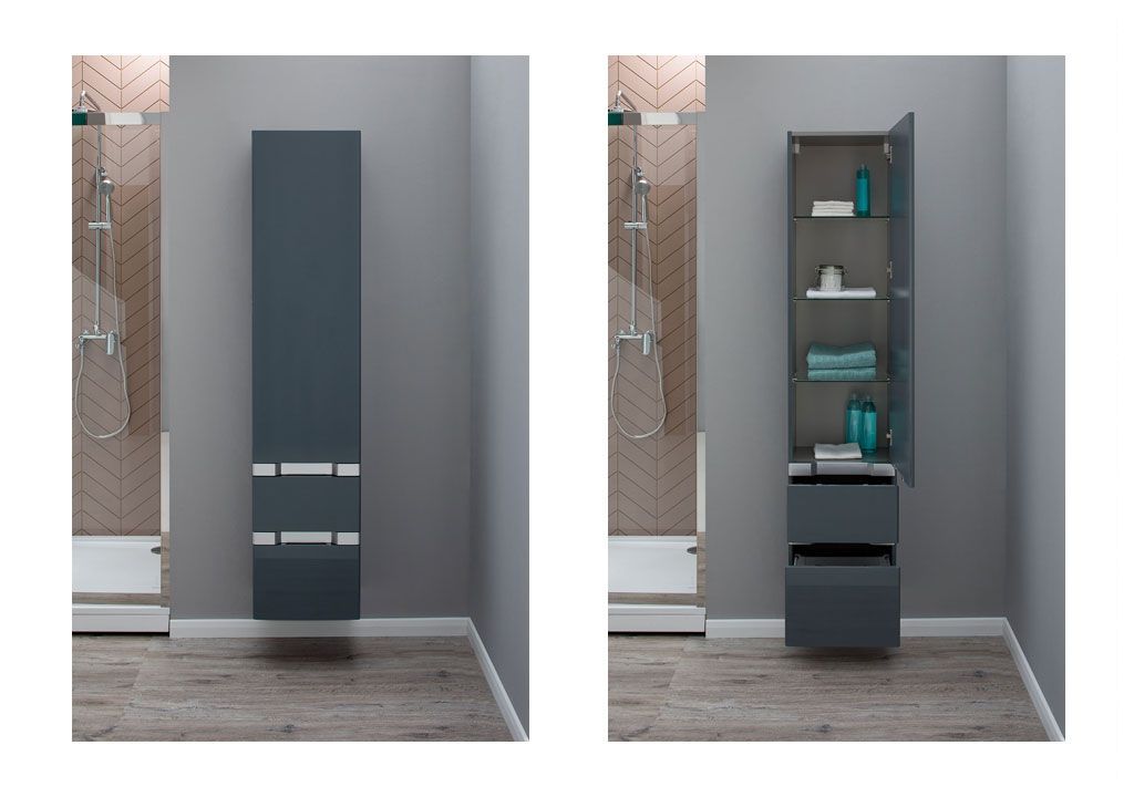 Шкаф-пенал для ванной Aquanet Виго 40 сине-серый 00183360 - Вид №8