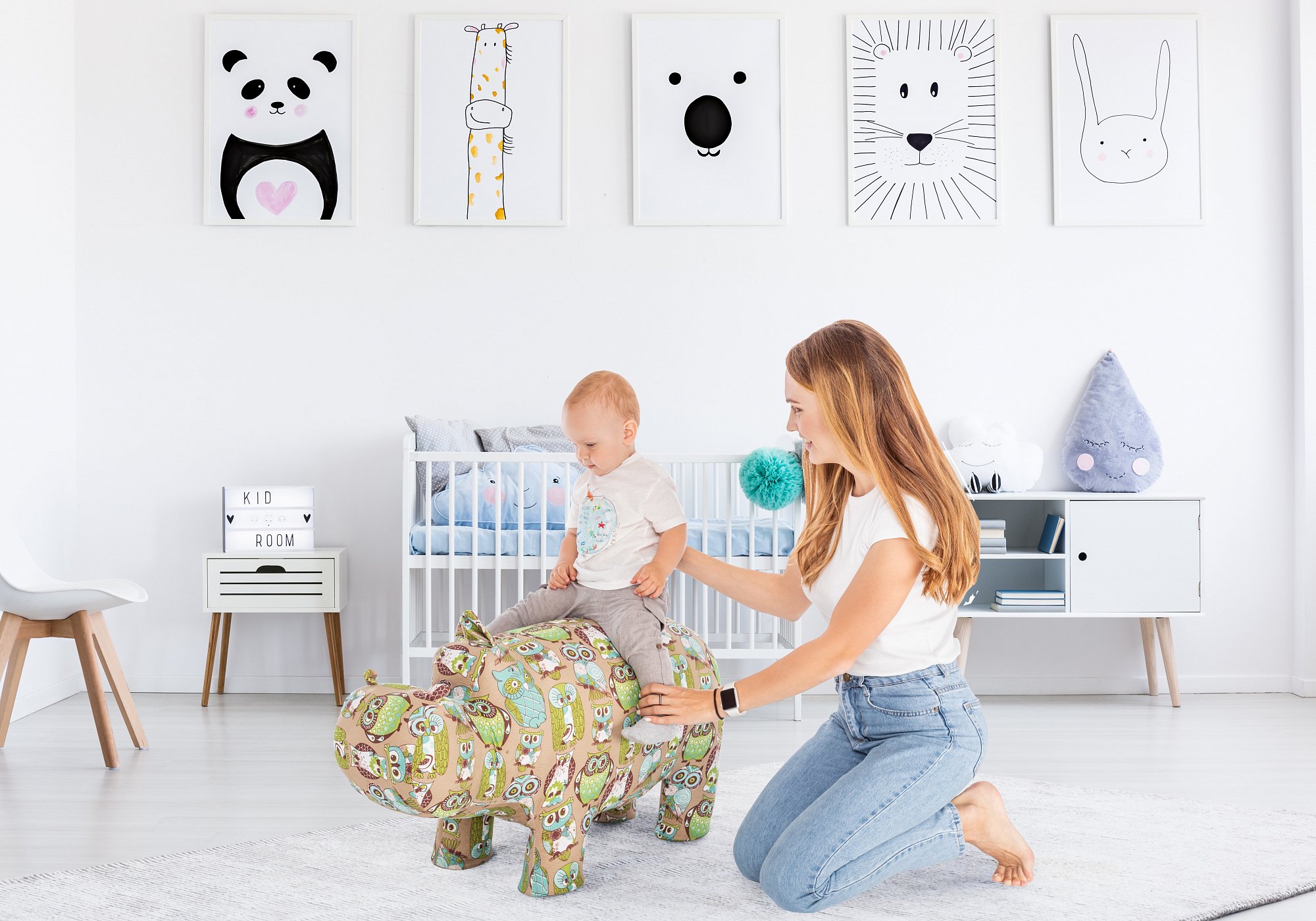 Пуфик детский зелено-коричневые совы "Бегемот", 97 см LESET  00-3833175 Разноцветный Santreyd  - Вид №3